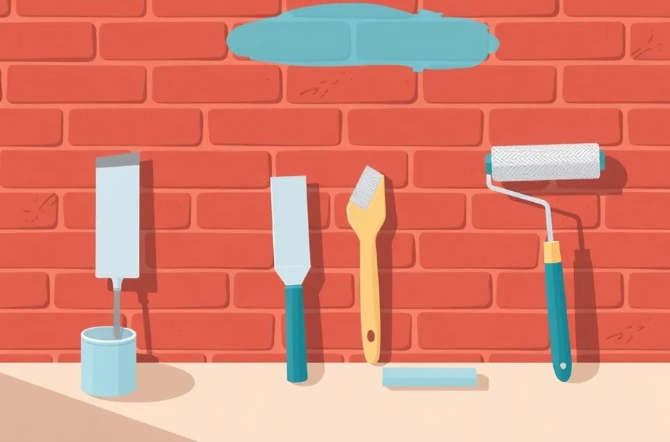 Outils de peinture disposés dans l'ordre des étapes du chantier